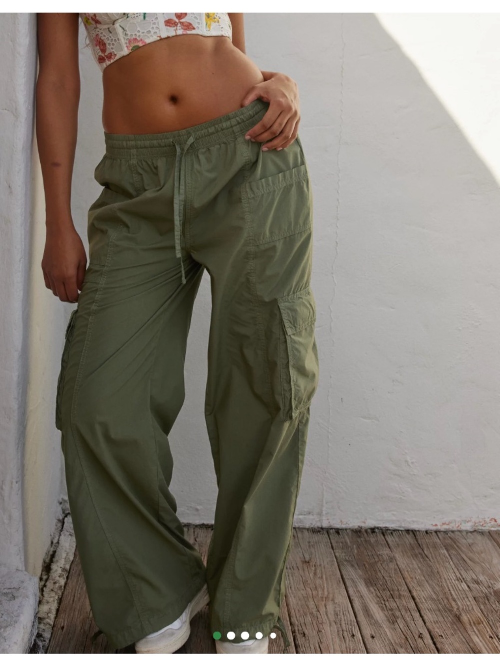 Aerie Army Green Olive Fun High Waisted Go-For-It Baggy Cargo Pant Size XS